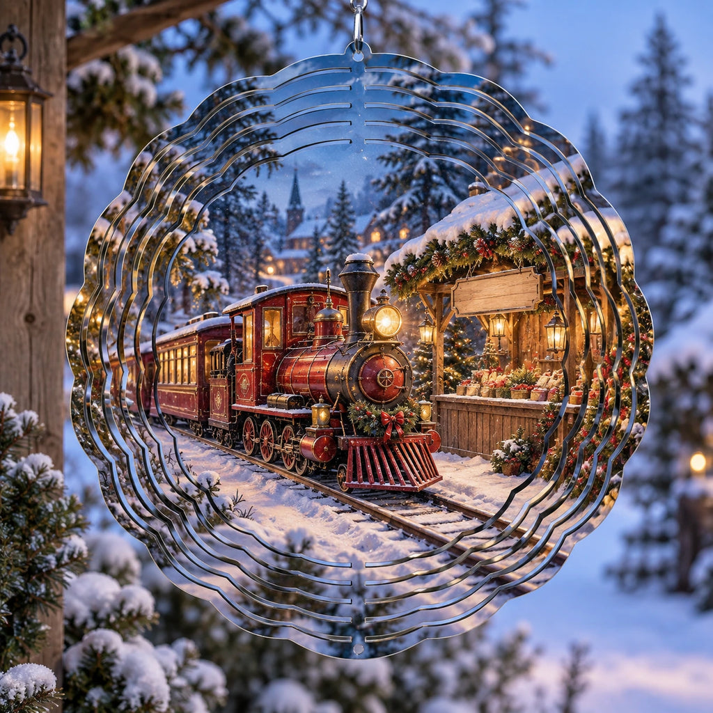 Holiday Train Holiday Market Wind Spinner with printed 3D winter depth