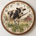Holstein Cow Meadow Morning Wooden Wall Clock with printed dimensional artwork