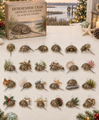Horseshoe Crab advent calendar with 24 custom-shaped flat acrylic charms and printed dimensional artwork