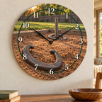 Horseshoe Pitching Yard Wooden Wall Clock with original printed optical 3D artwork
