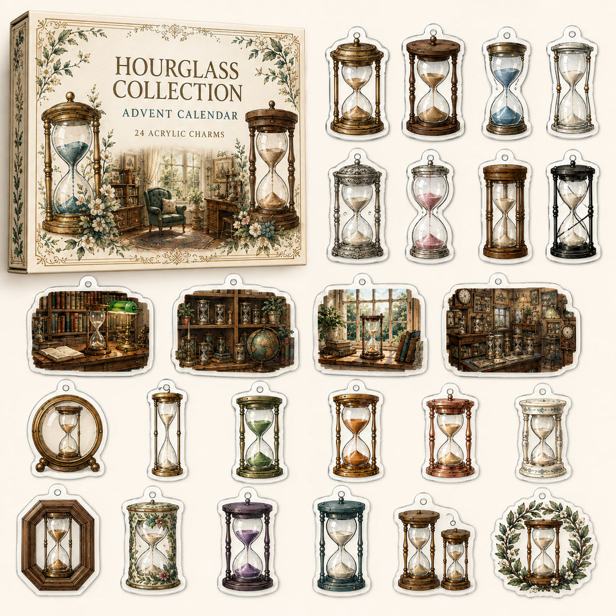 Hourglass Collecting advent calendar box and24 printed acrylic charms