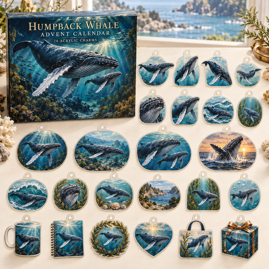 Humpback Whale advent calendar box and24 themed flat printed acrylic charms