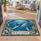Complete doormat with correct WELCOME, humpback whale, coral and wave-shell border.