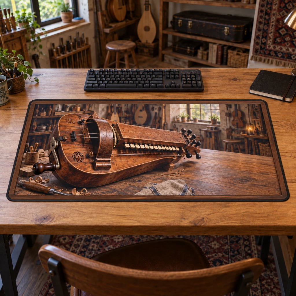 Hurdy Gurdy Folk Workshop Desk Mat with original printed optical 3D artwork