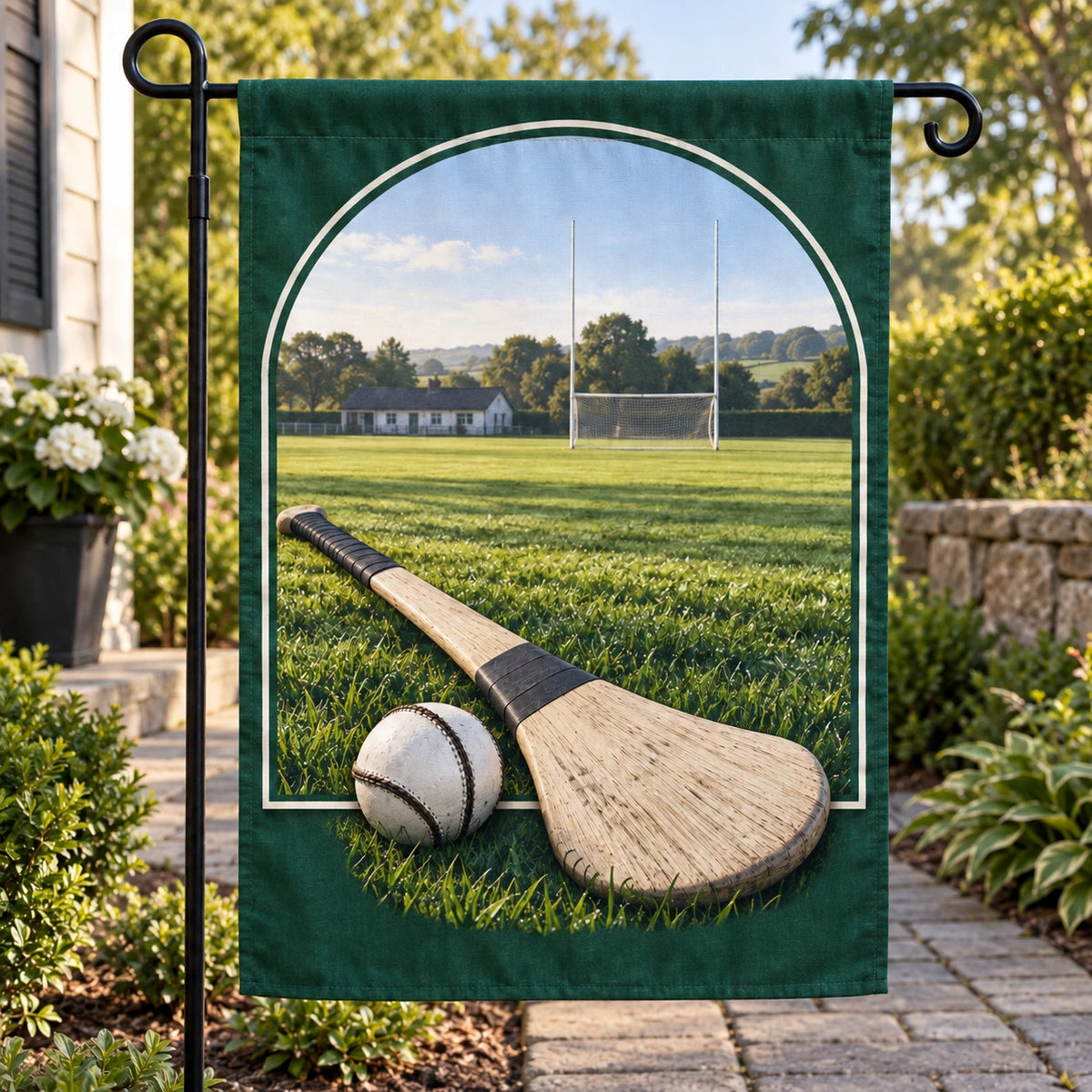 Hurling Field Practice Garden Flag with original printed optical 3D artwork