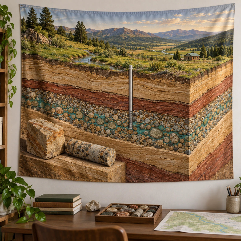 Hydrogeology Aquifer Depth Wall Tapestry with original printed optical 3D artwork