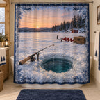 Ice Fishing Frosted Lake Shower Curtain with original printed optical 3D artwork