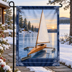 Iceboating Frozen Lake Garden Flag with original printed optical 3D artwork