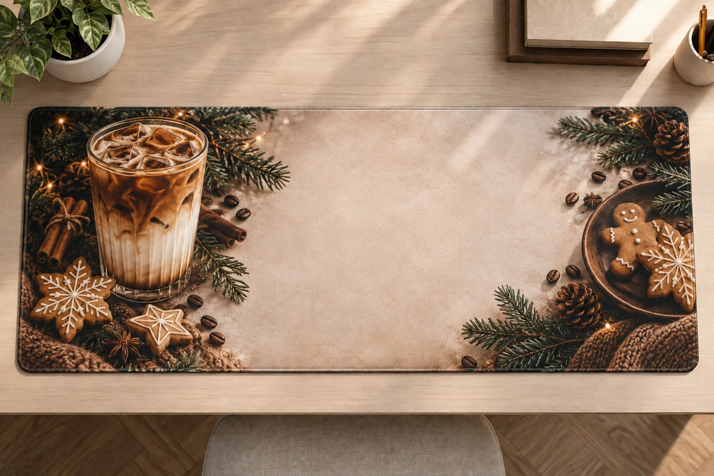 Iced Latte Gingerbread Break Desk Mat with printed dimensional artwork