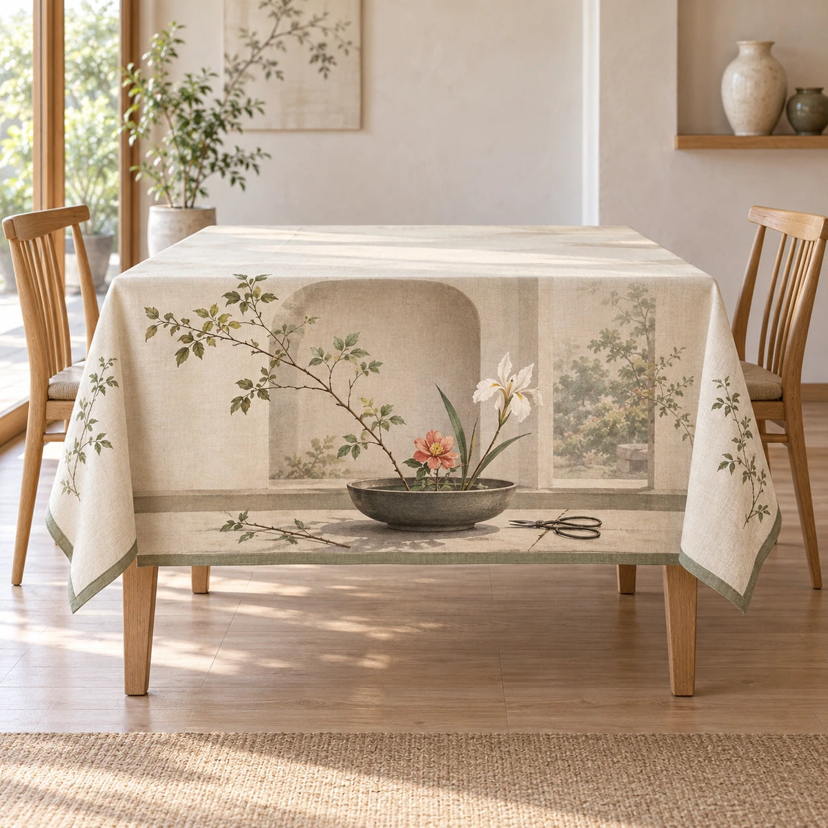 Ikebana Botanical Alcove Tablecloth with original printed optical 3D artwork