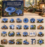 Indigo Milk Cap advent calendar with 24 custom-shaped flat acrylic charms and printed dimensional artwork