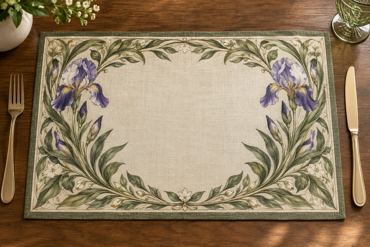 Iris Botanical Cameo Placemat with printed dimensional artwork