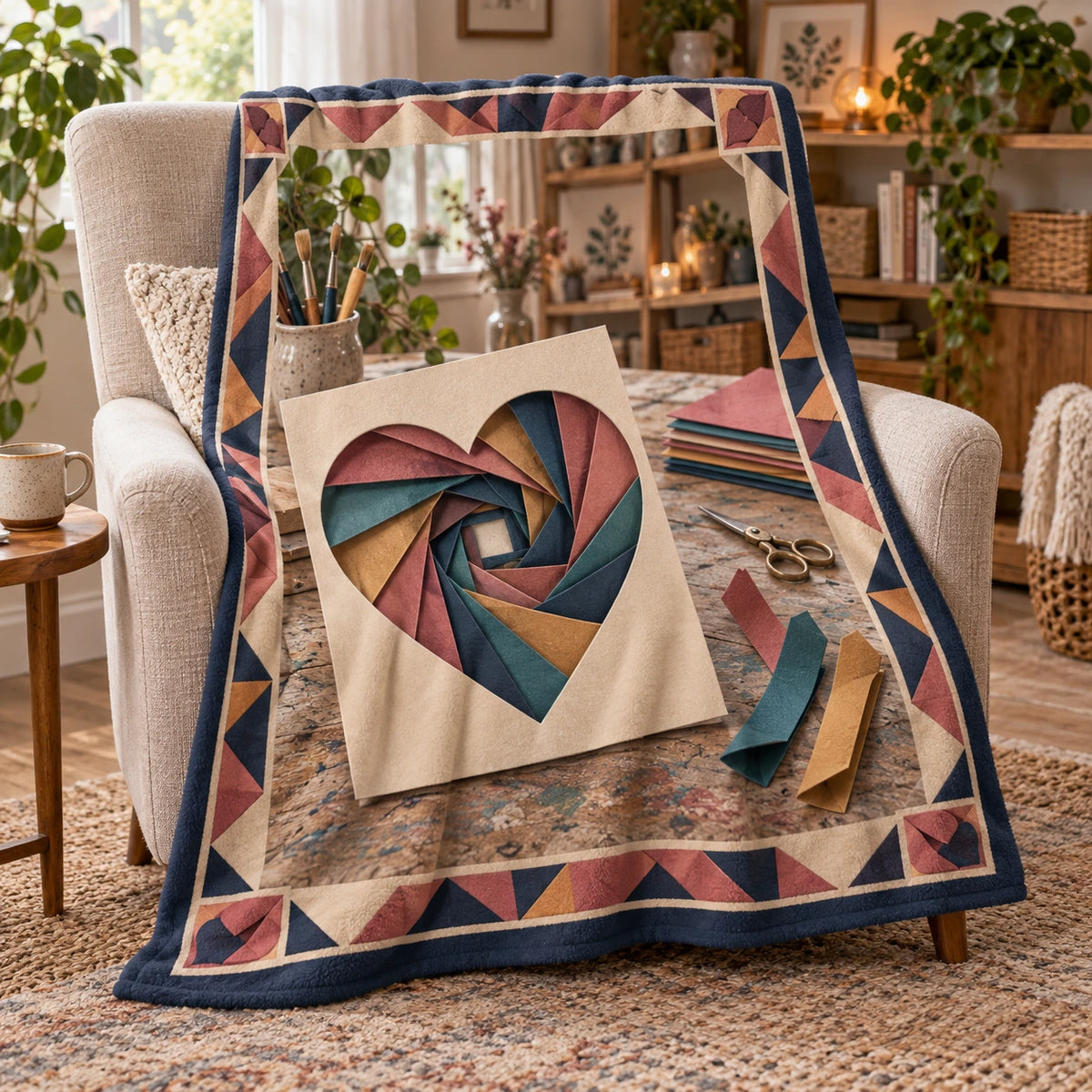 Iris Folding Heart Fleece Throw Blanket with original printed optical 3D artwork