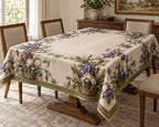 Iris Garden Basket Tablecloth with printed dimensional artwork
