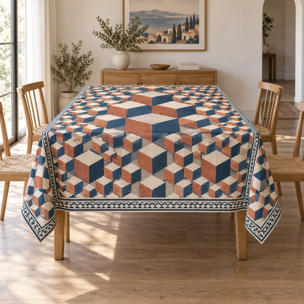 Isometric Cube Tessellation Tablecloth with original printed optical 3D artwork