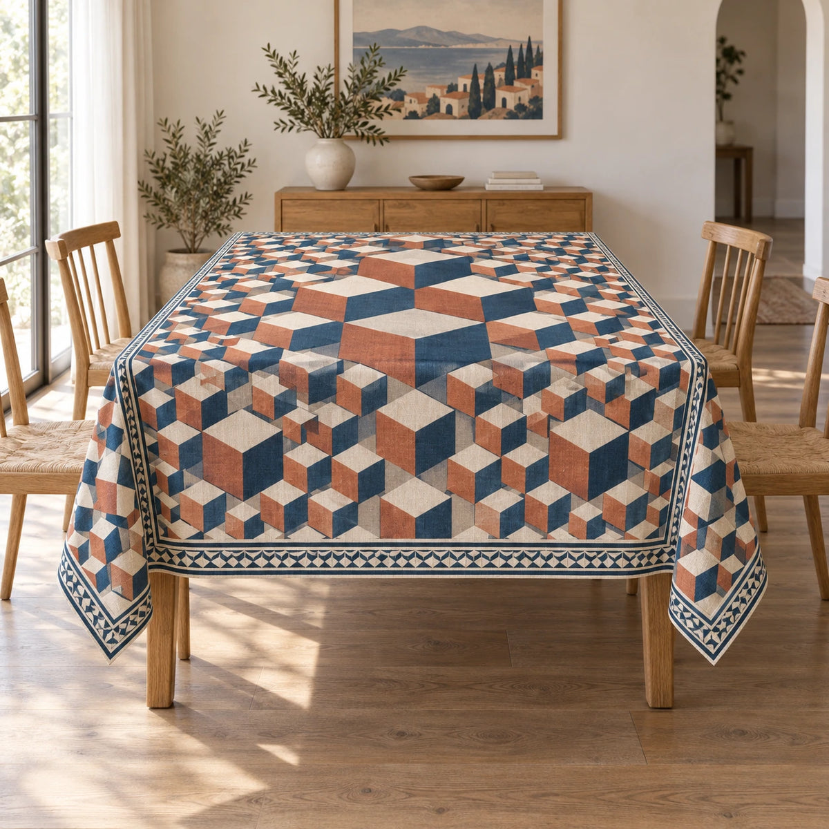 Isometric Cube Tessellation Tablecloth with original printed optical 3D artwork