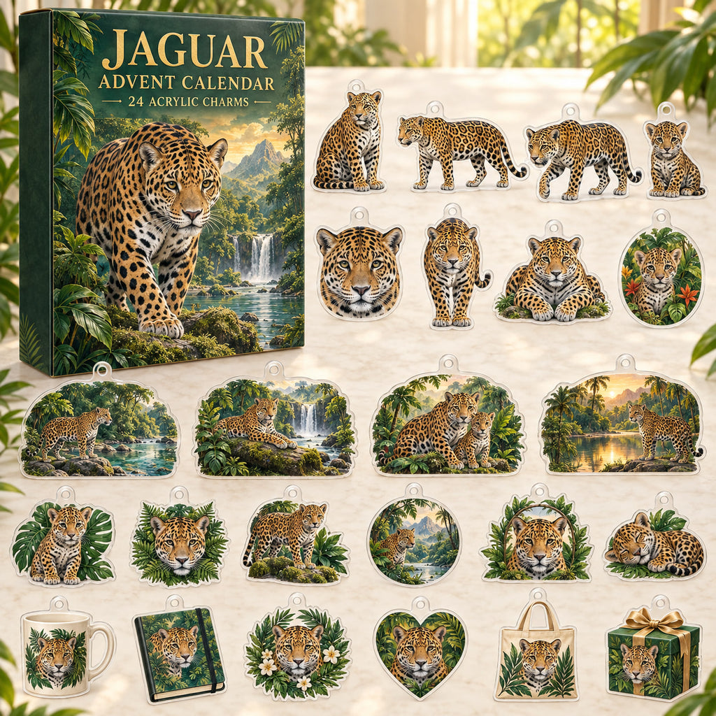 Jaguar advent calendar box with 24 themed flat printed acrylic charms