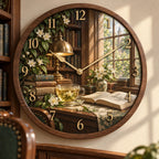 Jasmine Tea Library Afternoon Wooden Wall Clock with printed dimensional artwork