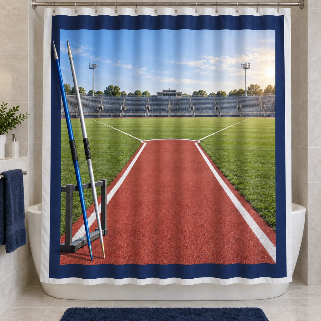 Javelin Runway Depth Shower Curtain with original printed optical 3D artwork