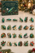 Jewel Beetle advent calendar with 24 custom-shaped flat acrylic charms and printed dimensional artwork