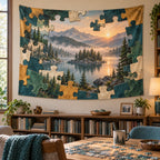 Jigsaw Landscape Portal Wall Tapestry with original printed optical 3D artwork