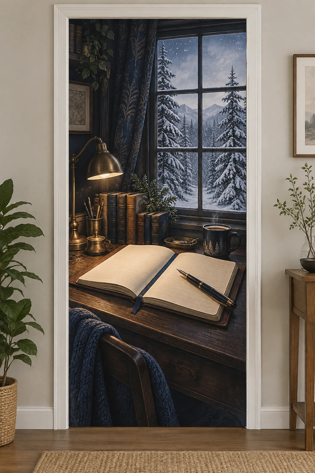 Journal Keeper Winter Chapter Fabric Door Cover with printed dimensional artwork