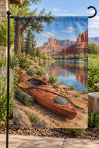 Kayak Camp Desert Stop Garden Flag with printed dimensional artwork