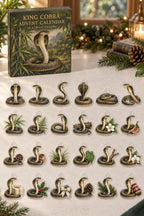 King Cobra advent calendar with 24 custom-shaped flat acrylic charms and printed dimensional artwork