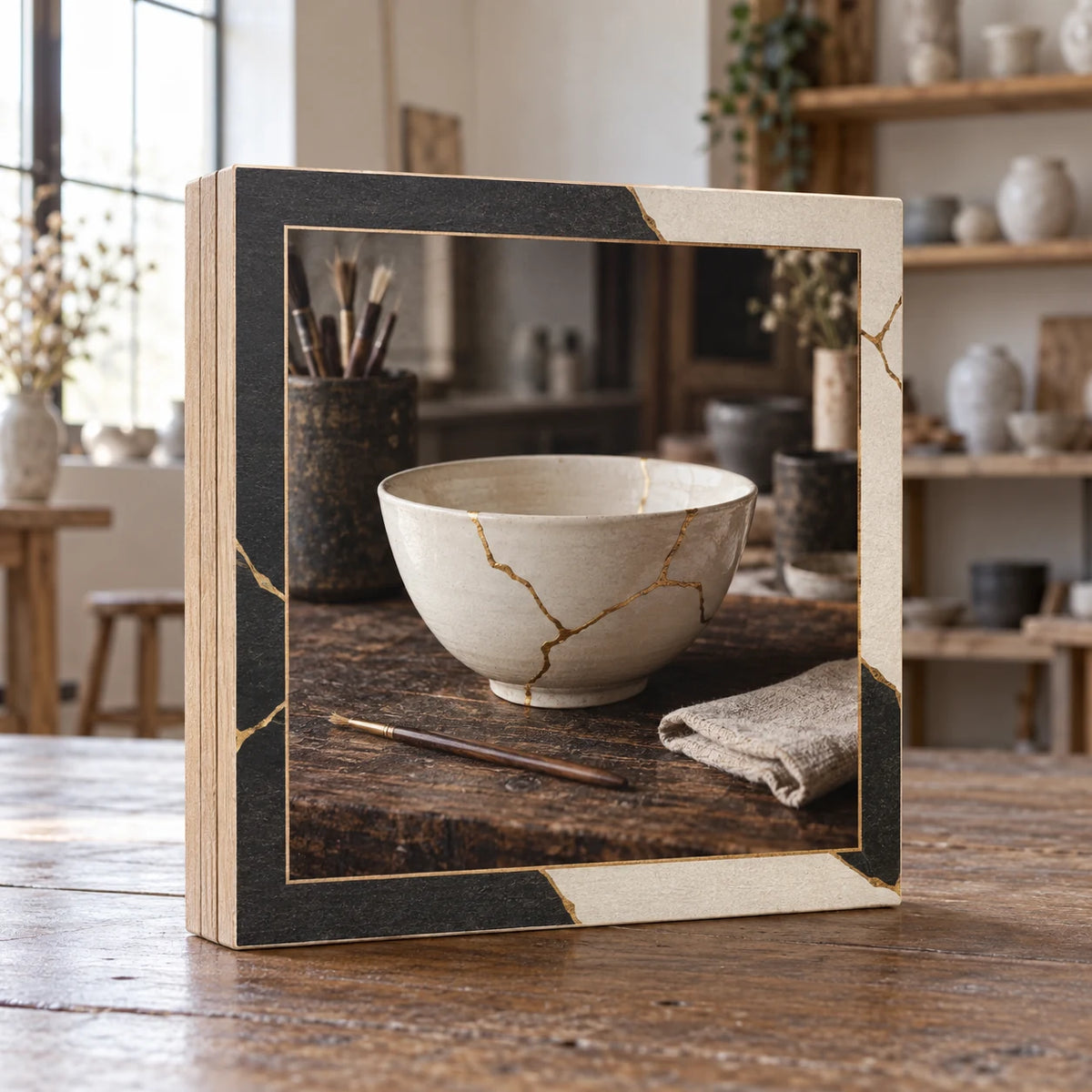 Kintsugi printed 3D wooden block 3 layer with coordinated hobby setting