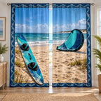 Kiteboarding Coastal Breeze Window Curtain Pair with original printed optical 3D artwork