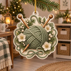 Knitting Floral Workshop Christmas Ornament with printed 3D depth in a coordinated craft-room setting.