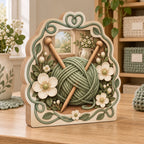 Knitting Floral Workshop Wooden Block 3 Layer with printed 3D depth in a coordinated craft-room setting.