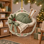 Knitting Maker Basket Christmas Ornament with detailed printed dimensional shading and a matching niche-inspired border.