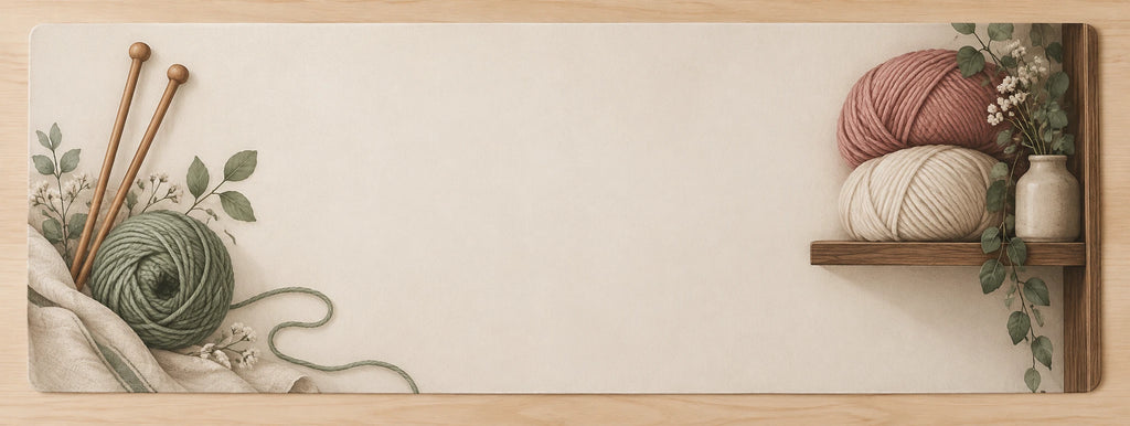Knitting Studio Shelf Desk Mat with printed dimensional artwork