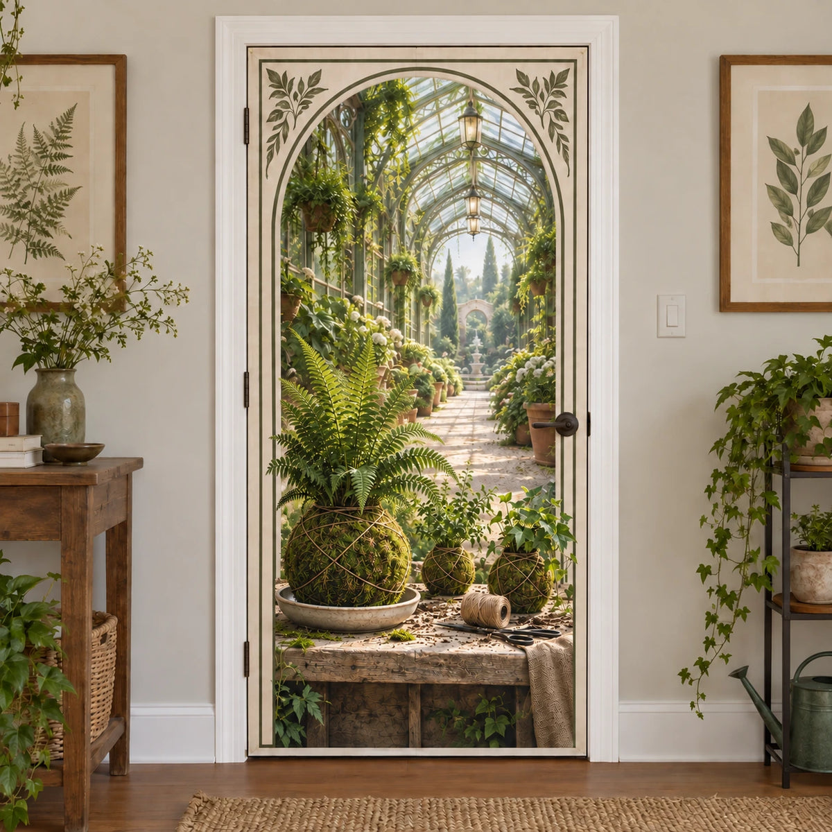 Kokedama Greenhouse Fabric Door Cover with original printed optical 3D artwork