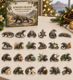 Komodo Dragon advent calendar with 24 custom-shaped flat acrylic charms and printed dimensional artwork