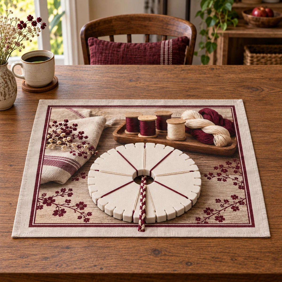 Kumihimo Braiding Studio Placemat with original printed optical 3D artwork