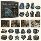 Labradorite advent calendar box and 24 mineral-themed printed acrylic charms