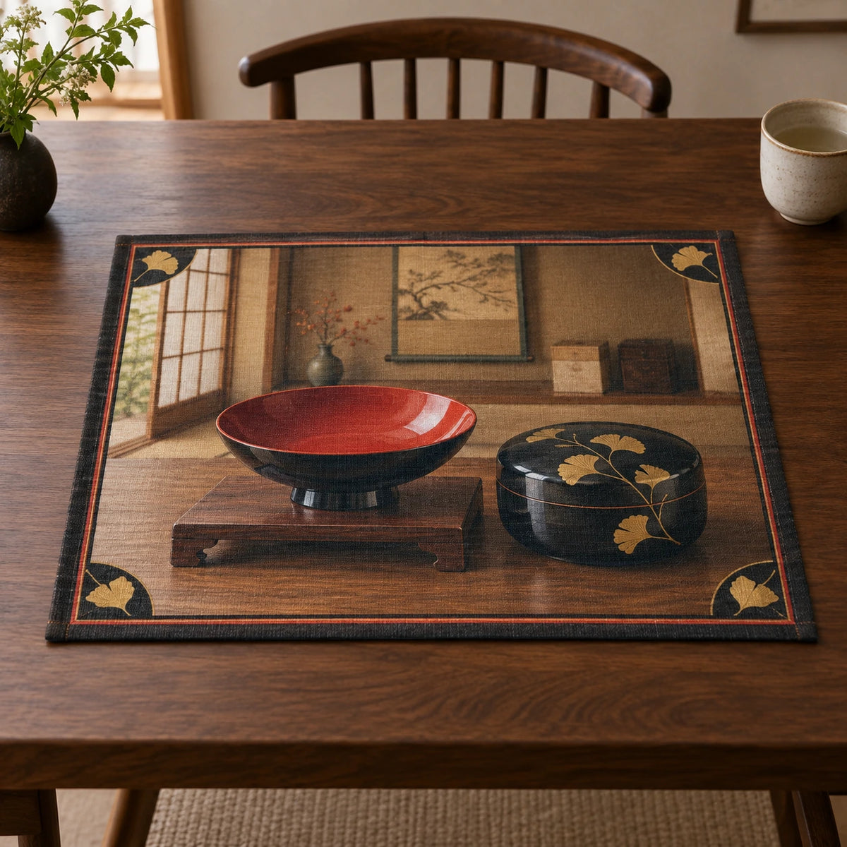 Lacquerware Display Alcove Placemat with original printed optical 3D artwork