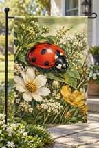 Ladybug Wildflower Landing Garden Flag with printed dimensional artwork