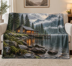 Lakeside Cabin Rainy Retreat Fleece Blanket with printed dimensional artwork