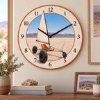 Land Sailing Dry Lake Wooden Wall Clock with original printed optical 3D artwork