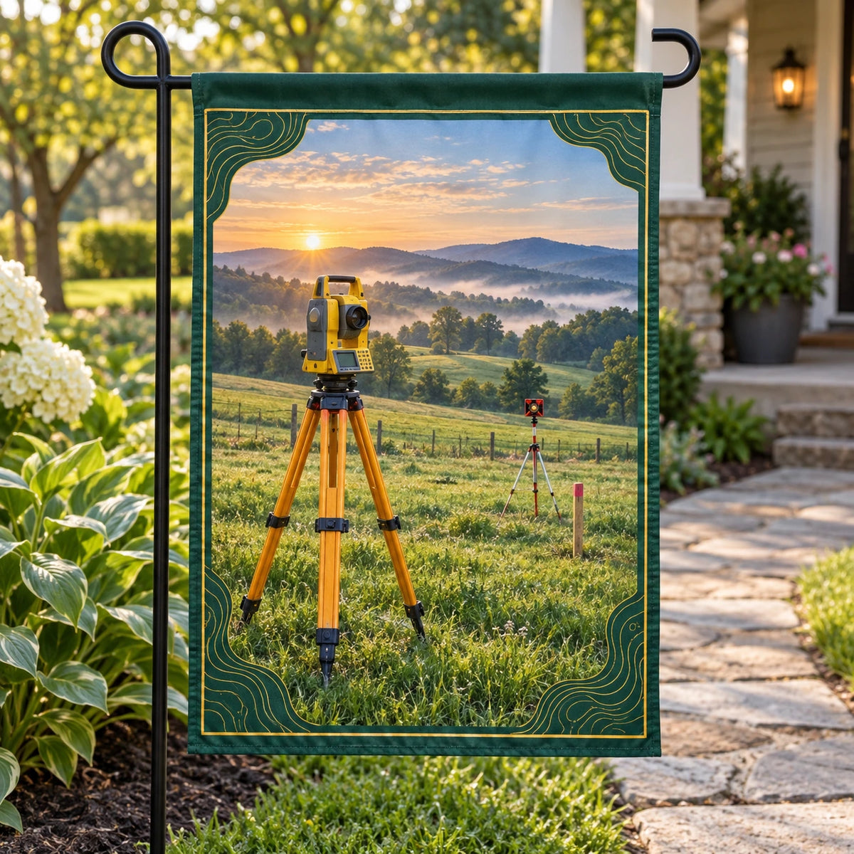 Land Surveying Meadow Garden Flag with original printed optical 3D artwork