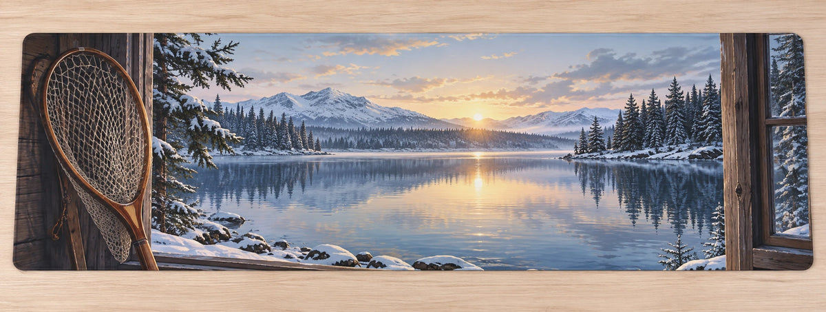 Landing Net Winter Gear Desk Mat with printed dimensional artwork