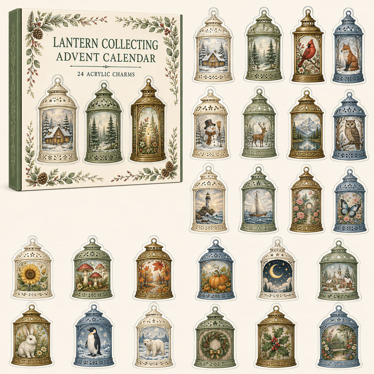 Lantern Collecting advent calendar with24 printed acrylic collectible charms