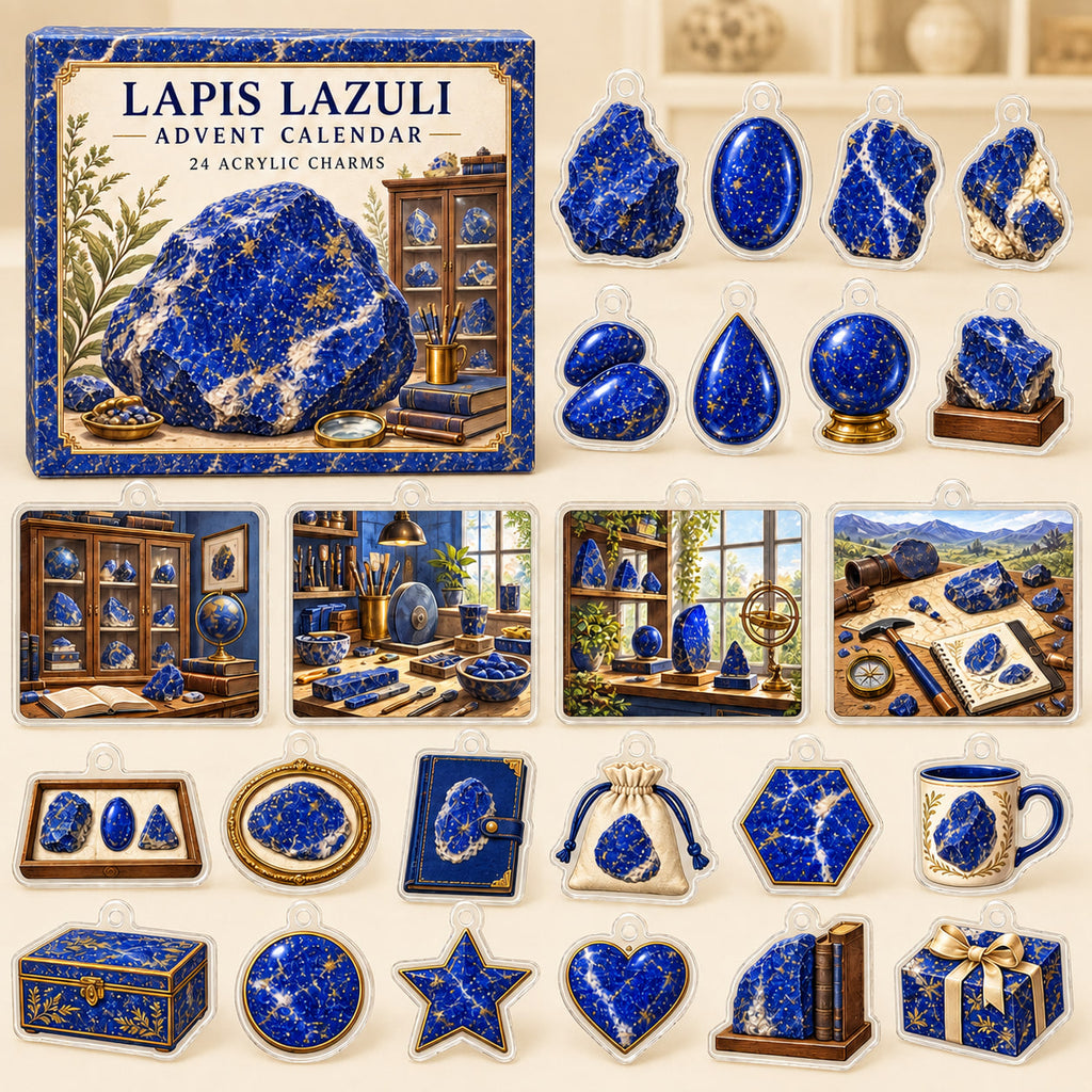 Lapis Lazuli advent calendar box and 24 mineral-themed printed acrylic charms
