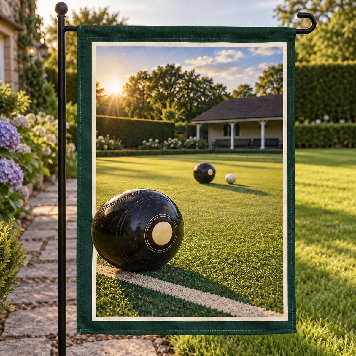 Lawn Bowls Club Green Garden Flag with original printed optical 3D artwork