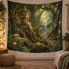 Leaf Sprite Forest Throne Wall Tapestry with printed 3D depth
