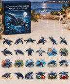 Leatherback Sea Turtle advent calendar with 24 custom-shaped flat acrylic charms and printed dimensional artwork