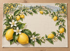 Lemon Blossom Wreath Placemat with flat printed dimensional fruit artwork